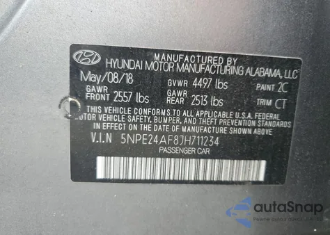 2018 Hyundai Sonata Se from USA, damaged, VIN 5NPE24AF8JH711234